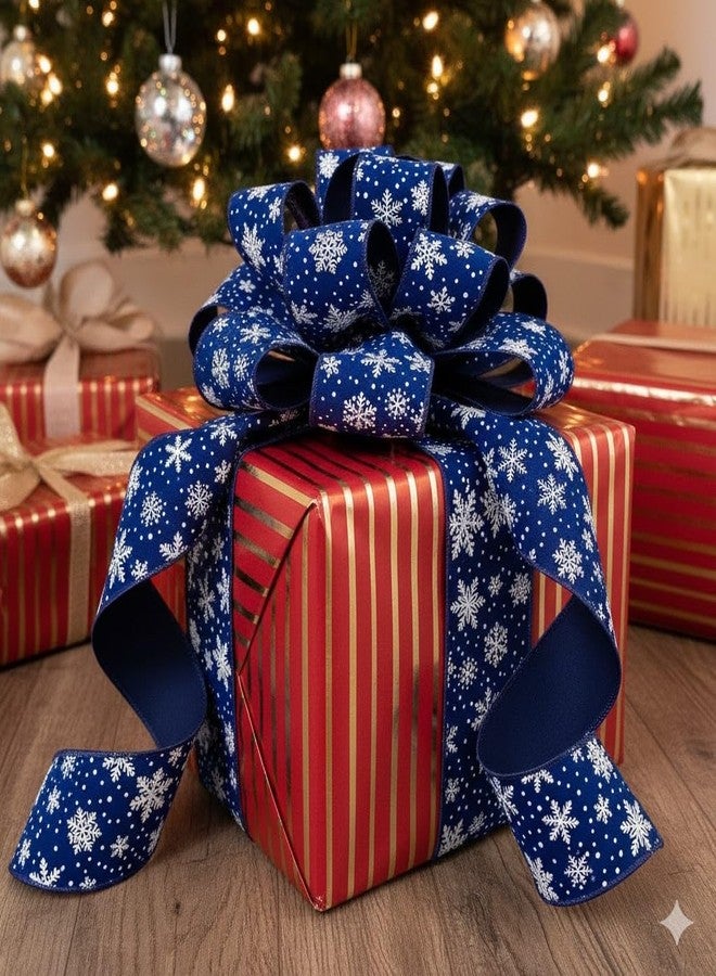 GiftWrap Etc. Royal White Snowflakes Wired Ribbon - 2 1/2" x 10 Yards, Blue Velvet, Christmas Decor, Hanukkah, Holiday Garland, Gifts, Wrapping, Wreaths, Bows, Boxing Day, Gift Basket - Image 3